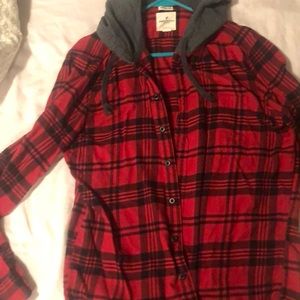 Mens American Eagle hooded flannel